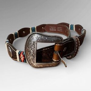 Nocona Floral Embossed Scalloped Brown Belt NWOT